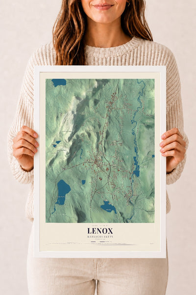 Lenox, Massachusetts map print - 12 x 18 white Ayous wood frame