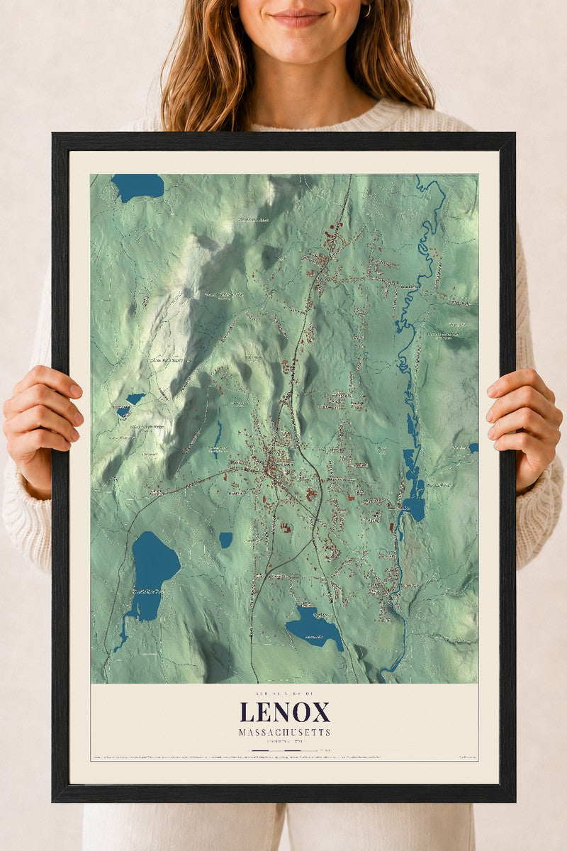 Lenox, Massachusetts map print - 18 x 24 black Ayous wood frame
