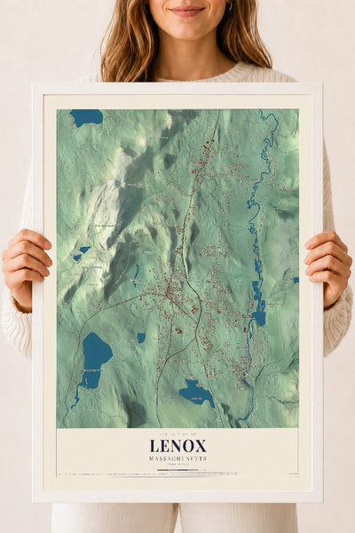 Lenox, Massachusetts map print - 18 x 24 white Ayous wood frame