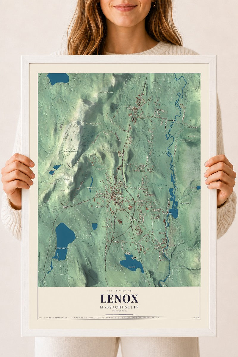 Lenox, Massachusetts map print - 18 x 24 white Ayous wood frame