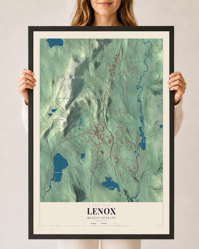 Lenox, Massachusetts map print - 24 x 36 black Ayous wood frame