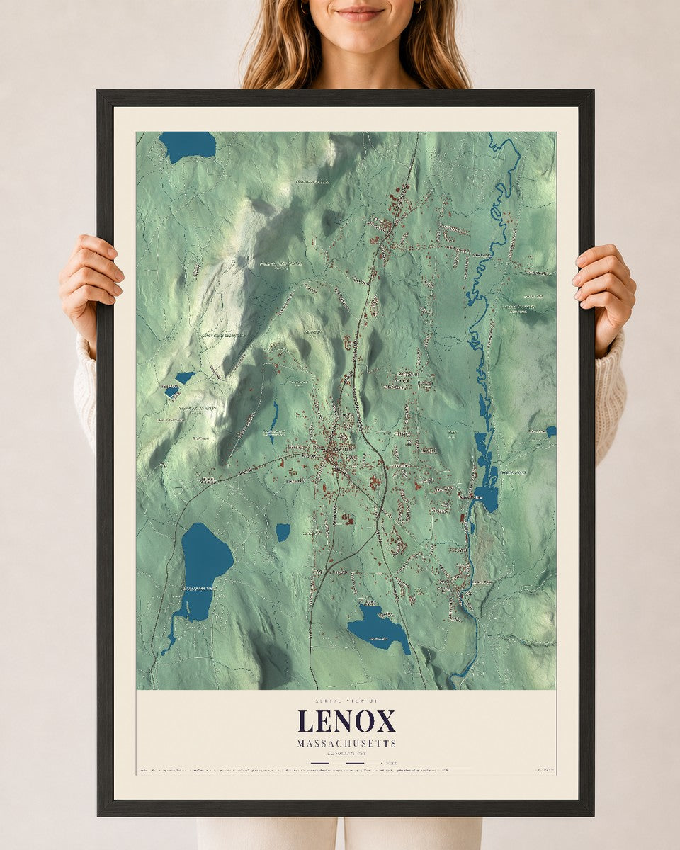 Lenox, Massachusetts map print - 24 x 36 black Ayous wood frame