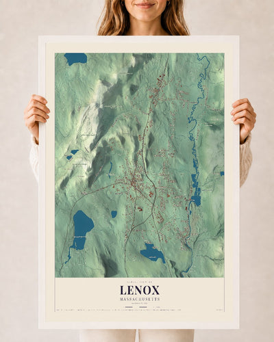 Lenox, Massachusetts map print - 24 x 36 white Ayous wood frame