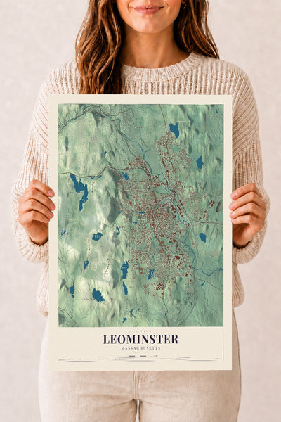 Leominster, Massachusetts map print - 12 x 18 archival matte print