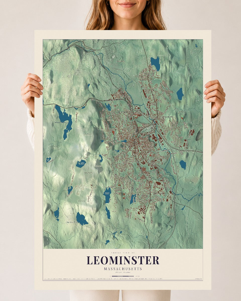 Leominster, Massachusetts map print - 24 x 36 archival matte print
