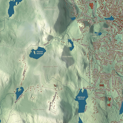 Terrain and local geography detail from the Leominster, Massachusetts map