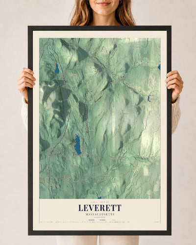 Leverett, Massachusetts map print - 24 x 36 black Ayous wood frame