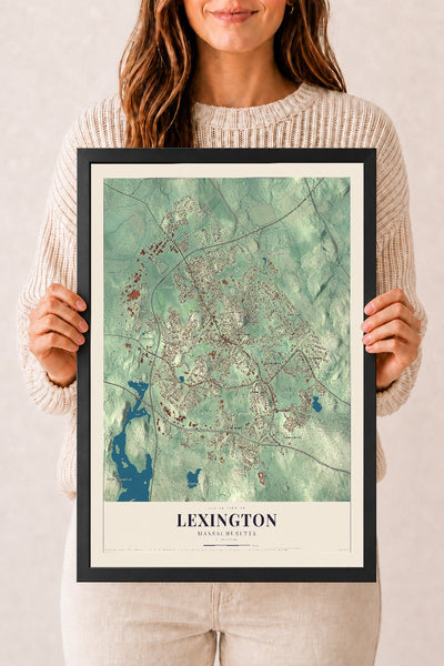 Lexington, Massachusetts map print - 12 x 18 black Ayous wood frame