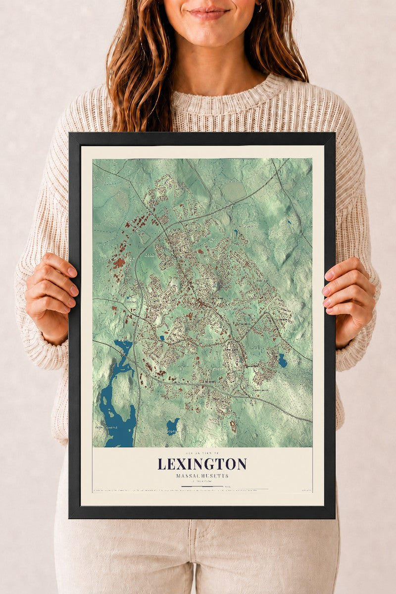 Lexington, Massachusetts map print - 12 x 18 black Ayous wood frame