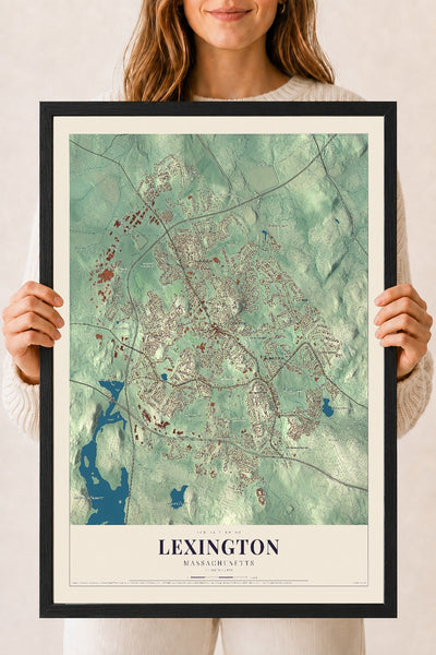 Lexington, Massachusetts map print - 18 x 24 black Ayous wood frame
