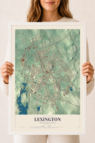 Lexington, Massachusetts map print - 18 x 24 white Ayous wood frame