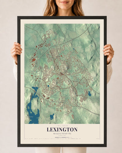 Lexington, Massachusetts map print - 24 x 36 black Ayous wood frame