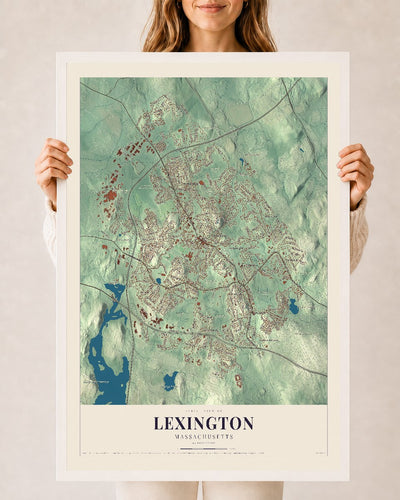 Lexington, Massachusetts map print - 24 x 36 white Ayous wood frame