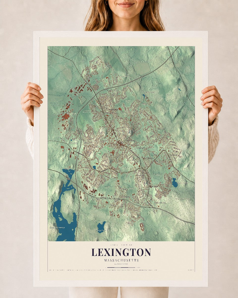 Lexington, Massachusetts map print - 24 x 36 white Ayous wood frame