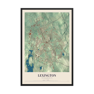 Map of Lexington, Massachusetts, 12 x 18 inch print in a black wood frame
