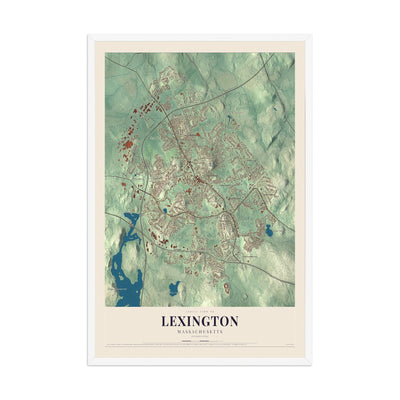 Map of Lexington, Massachusetts, 12 x 18 inch print in a white wood frame