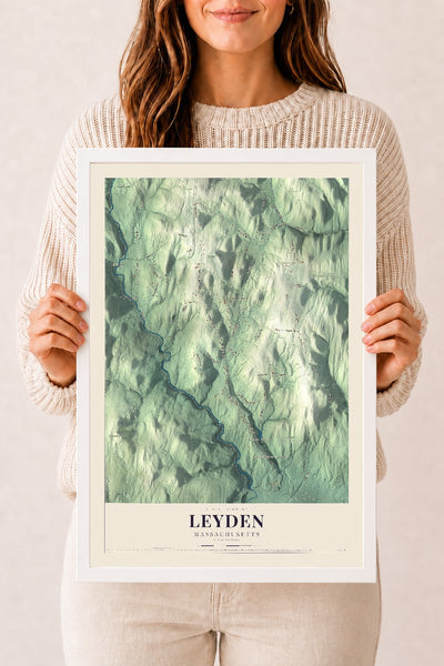 Leyden, Massachusetts map print - 12 x 18 white Ayous wood frame