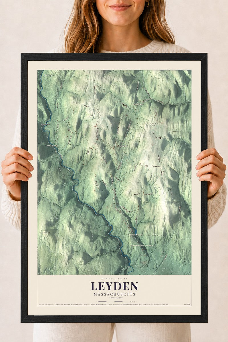 Leyden, Massachusetts map print - 18 x 24 black Ayous wood frame