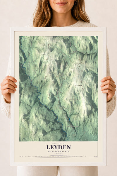 Leyden, Massachusetts map print - 18 x 24 white Ayous wood frame