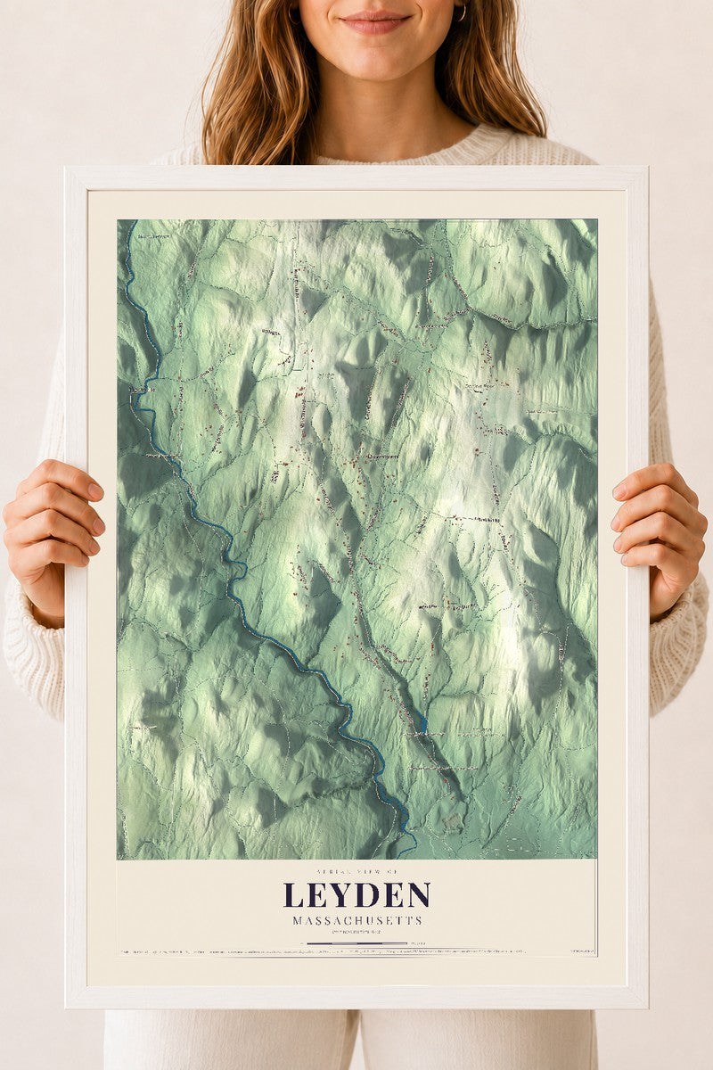 Leyden, Massachusetts map print - 18 x 24 white Ayous wood frame