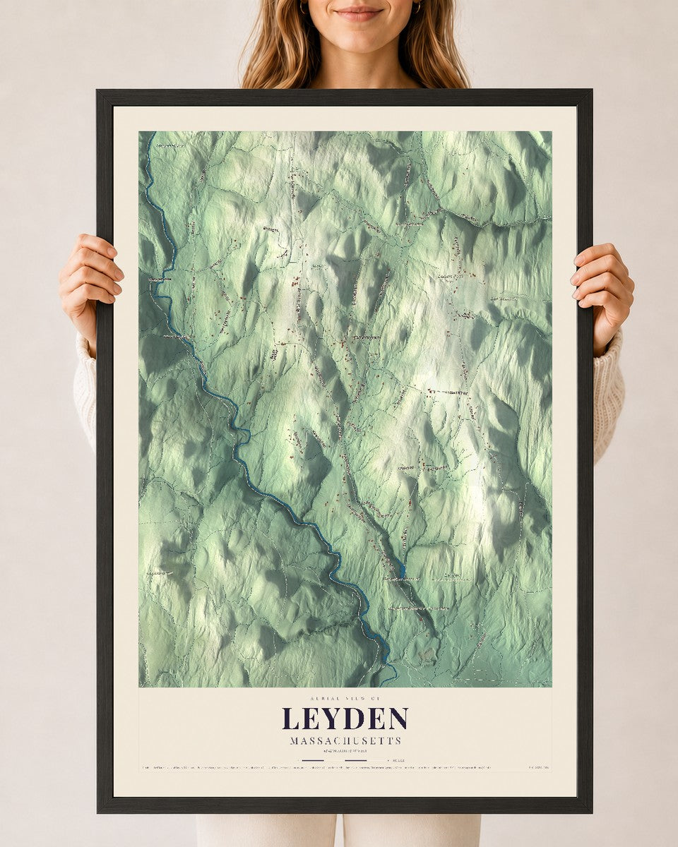 Leyden, Massachusetts map print - 24 x 36 black Ayous wood frame