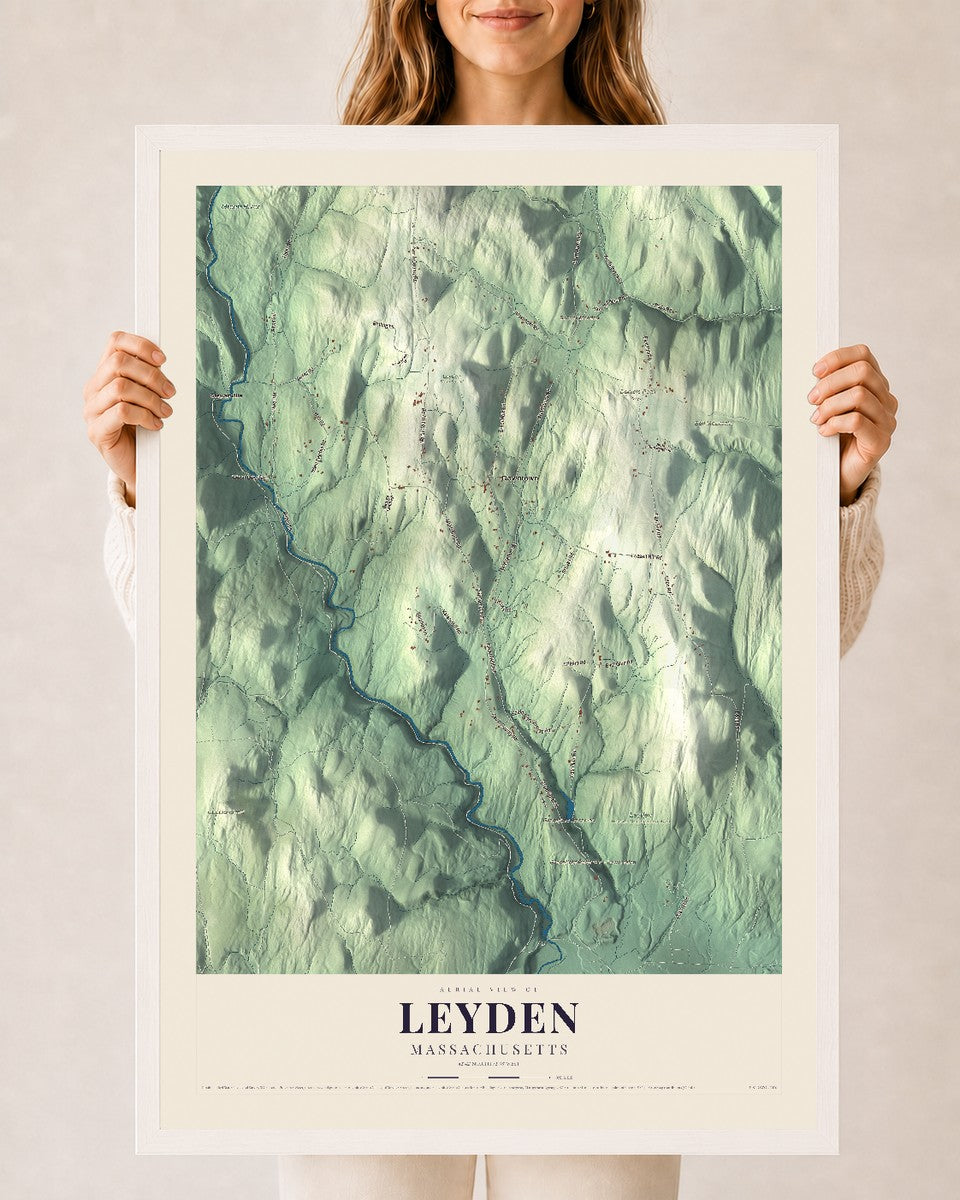 Leyden, Massachusetts map print - 24 x 36 white Ayous wood frame