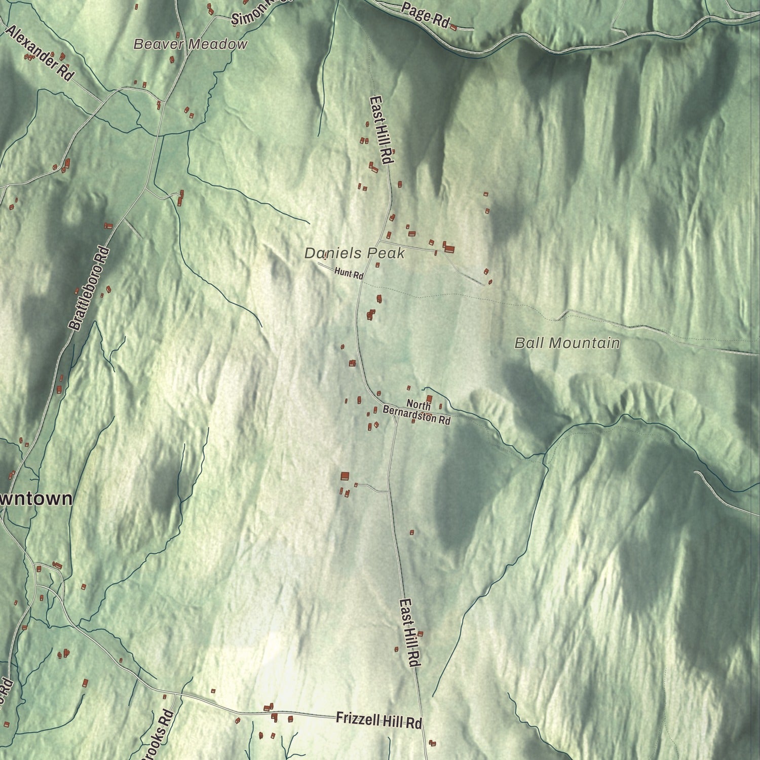 Terrain and local geography detail from the Leyden, Massachusetts map
