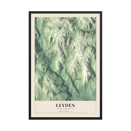 Map of Leyden, Massachusetts, 12 x 18 inch print in a black wood frame
