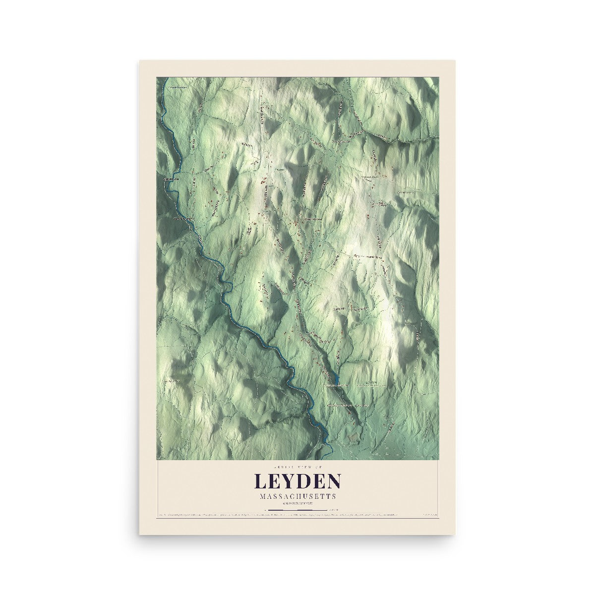 Map of Leyden, Massachusetts, 12 x 18 inch unframed archival matte print