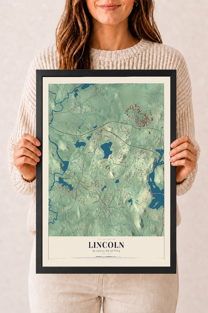Lincoln, Massachusetts map print - 12 x 18 black Ayous wood frame