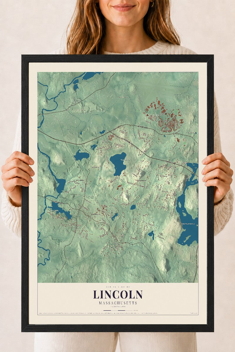 Lincoln, Massachusetts map print - 18 x 24 black Ayous wood frame