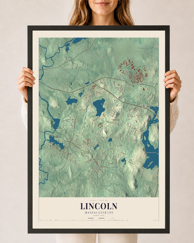 Lincoln, Massachusetts map print - 24 x 36 black Ayous wood frame