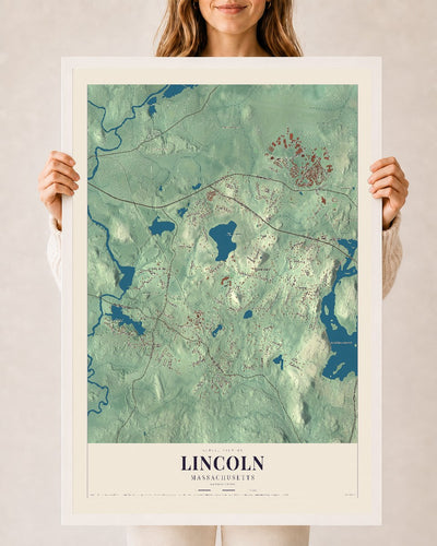 Lincoln, Massachusetts map print - 24 x 36 white Ayous wood frame