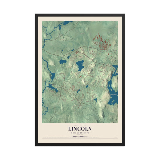 Map of Lincoln, Massachusetts, 12 x 18 inch print in a black wood frame