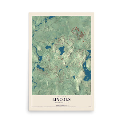 Map of Lincoln, Massachusetts, 12 x 18 inch unframed archival matte print