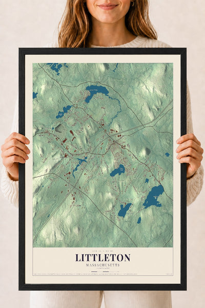 Littleton, Massachusetts map print - 18 x 24 black Ayous wood frame