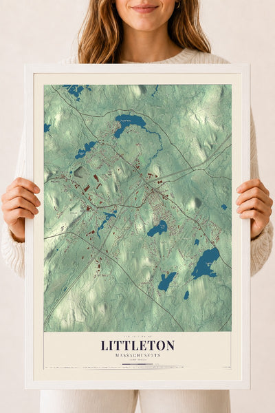 Littleton, Massachusetts map print - 18 x 24 white Ayous wood frame