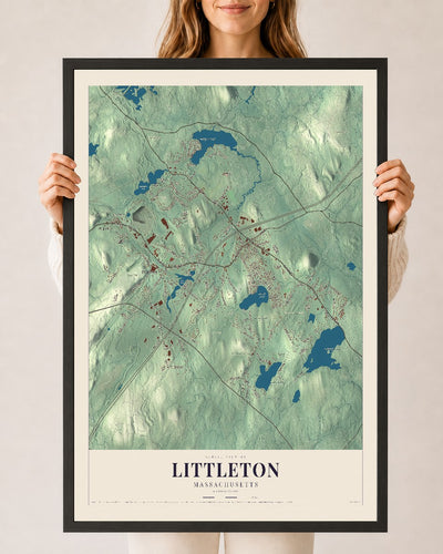 Littleton, Massachusetts map print - 24 x 36 black Ayous wood frame