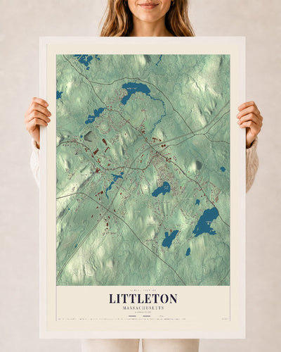 Littleton, Massachusetts map print - 24 x 36 white Ayous wood frame