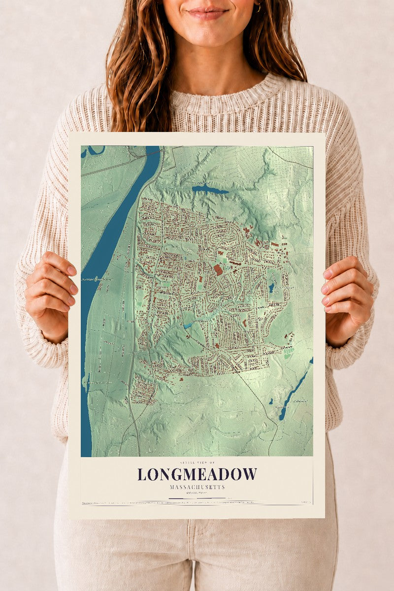 Longmeadow, Massachusetts map print - 12 x 18 archival matte print