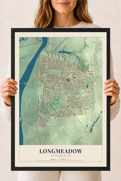 Longmeadow, Massachusetts map print - 18 x 24 black Ayous wood frame