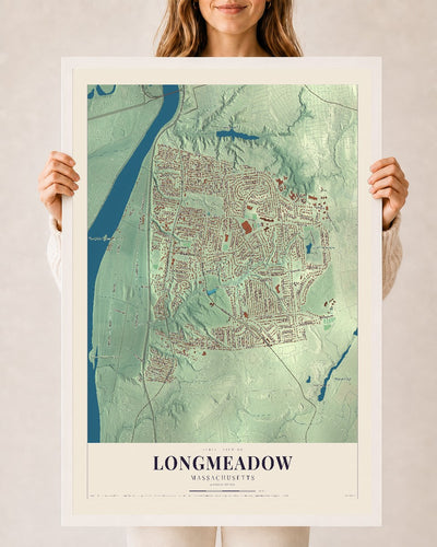 Longmeadow, Massachusetts map print - 24 x 36 white Ayous wood frame