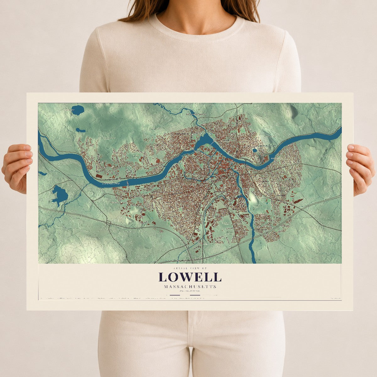 Lowell, Massachusetts map print - 12 x 18 archival matte print