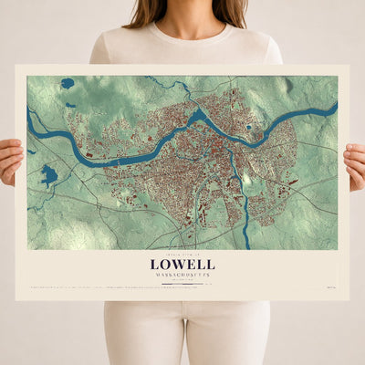 Lowell, Massachusetts map print - 18 x 24 archival matte print