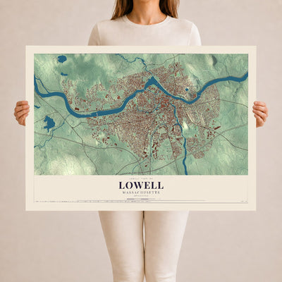 Lowell, Massachusetts map print - 24 x 36 archival matte print