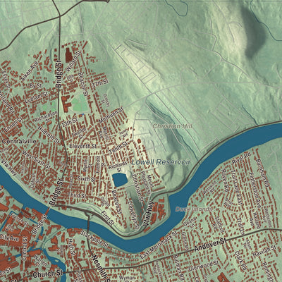 Terrain and local geography detail from the Lowell, Massachusetts map