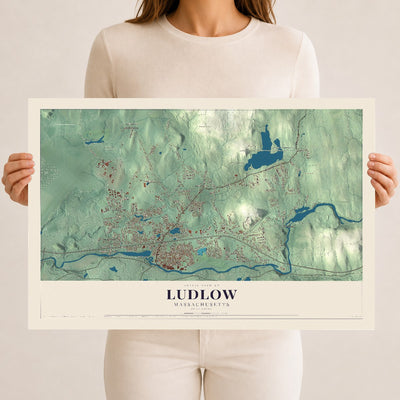 Ludlow, Massachusetts map print - 12 x 18 archival matte print