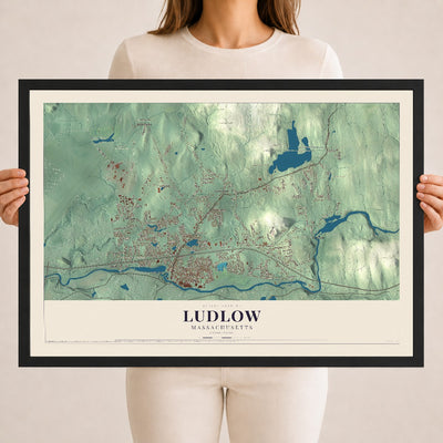 Ludlow, Massachusetts map print - 18 x 24 black Ayous wood frame