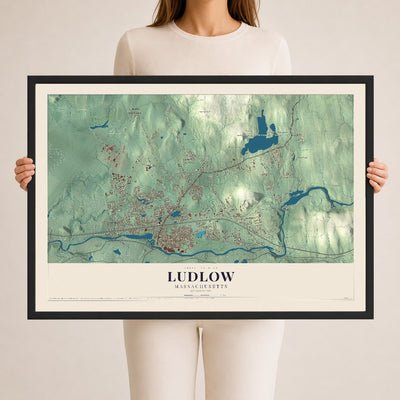 Ludlow, Massachusetts map print - 24 x 36 black Ayous wood frame