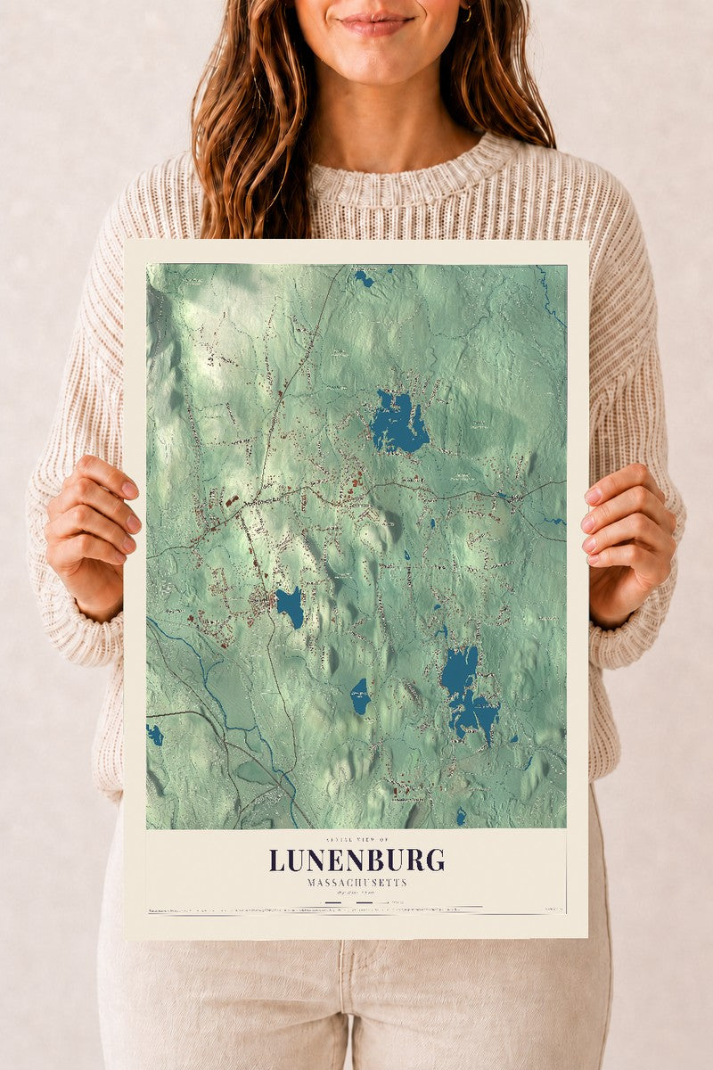 Lunenburg, Massachusetts map print - 12 x 18 archival matte print